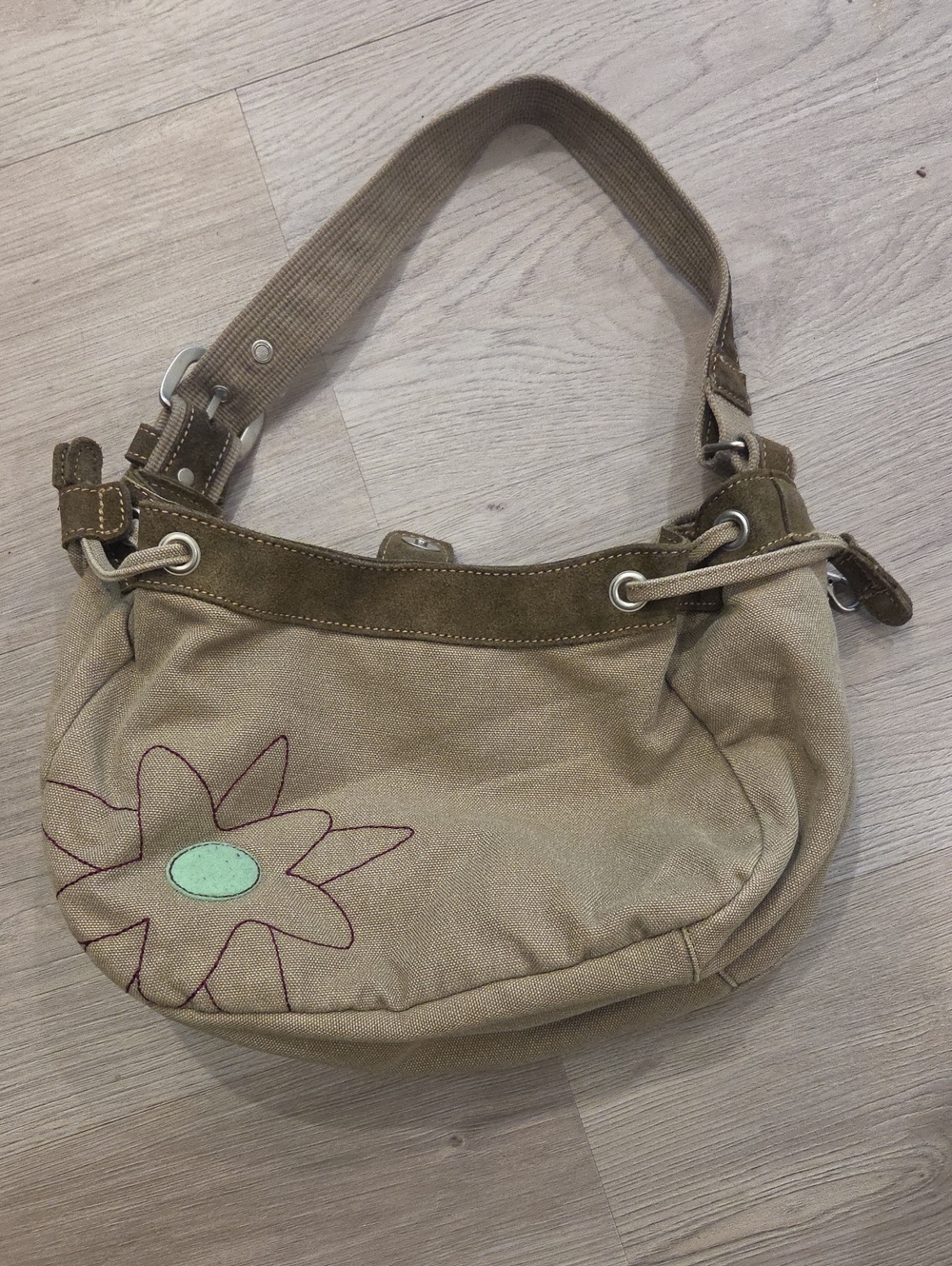 Sherpani IVY Canvas Shoulder Bag in Tan with Floral Accent
